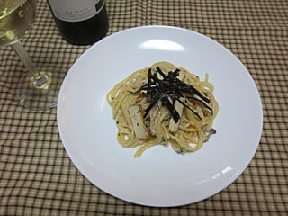 明太子とスモークとうふのクリームパスタ